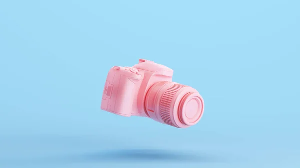 Růžový Fotoaparát Dlsr Vybavení Čočky Fotografie Technologie Hobby Kitsch Blue — Stock fotografie