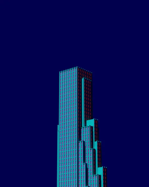 Blue Pink Art Deco Architettura 1920 Grattacielo Torre Costruzione Dark — Foto Stock