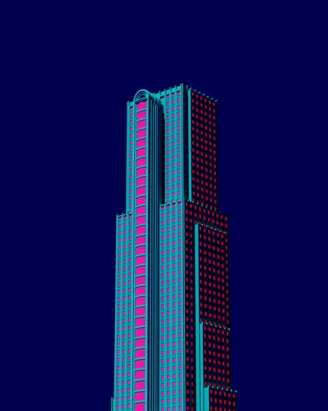 Blue Pink Art Deco Architectuur Jaren 1920 Skyscraper Tower Building — Stockfoto