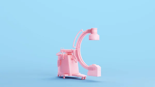 ピンク調節可能な病院スキャナー診断機器ヘルスケアプロバイダーCt X線キッチュブルー背景クオータービュー3Dイラストレンダリングデジタルレンダリング — ストック写真