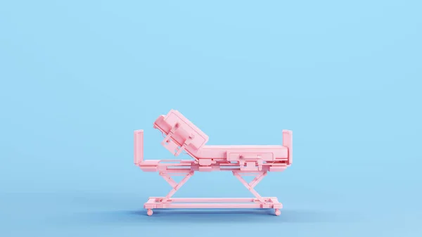 ピンク調節可能な病院ベッド毛布ヘルスケア介護病棟回復キッチュブルー背景3Dイラストレンダリングデジタルレンダリング — ストック写真