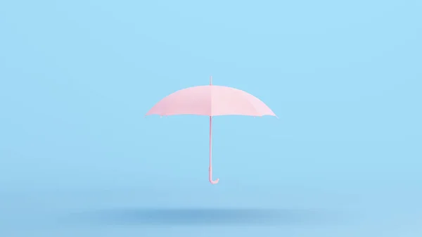 ピンクの傘雨の天候保護日パラソルヴィンテージキッチュブルー背景3Dイラストレンダリングデジタルレンダリング — ストック写真