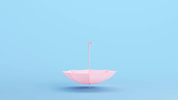 ピンクの傘は雨の天候保護日パラソルヴィンテージキッチュブルーの背景3Dイラストレンダリングデジタルレンダリング — ストック写真