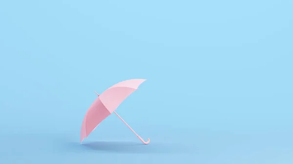 ピンクの傘雨の天候保護日パラソルヴィンテージキッチュブルー背景3Dイラストレンダリングデジタルレンダリング — ストック写真