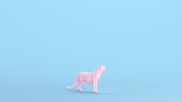ピンクの小さな猫キッチュ審美的なスタイルブルーの背景国内罰金3Dイラストレンダリングデジタルレンダリング — ストック写真