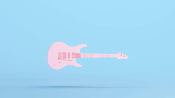 ピンクエレクトリックギター楽器クラシックハーモニーホビー音楽弦キッチュブルー背景3Dイラストレンダリングデジタルレンダリング — ストック写真
