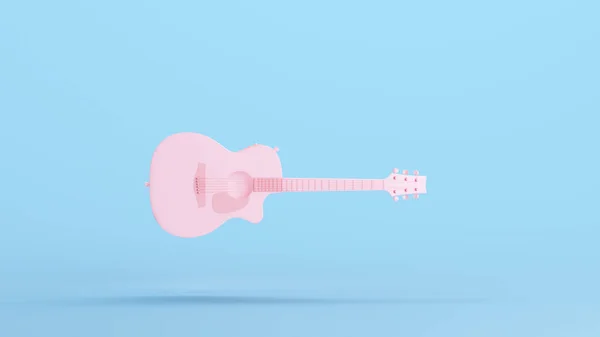 粉红电声吉他乐器古典谐音大厅音乐弦乐Kitsch Blue Background 3D插图渲染数字渲染 — 图库照片