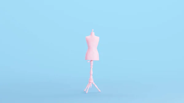ピンクのドレスメーカーダミージュディ女性フィギュアドレッシング服ファッションマネキンキッチュブルー背景3Dイラストレンダリングデジタルレンダリング — ストック写真