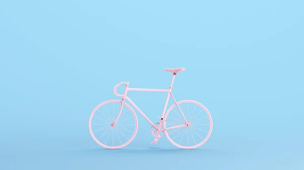 粉红自行车自行车自行车自行车运动轮式运动训练瘦轮胎Kitsch蓝色背景3D插图渲染数字渲染 — 图库照片