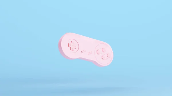 Pink Retro Console Gaming Controller Classic Video Game Pad Buttons Peripheral Analogue Fun Kitsch Blue Background 3d illustration render digital rendering