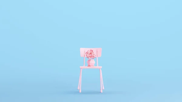 ピンクの椅子バジル植物ポットハーブ植物の葉の座席モダンなリビングキッチュブルー背景3Dイラストレンダリングデジタルレンダリング — ストック写真