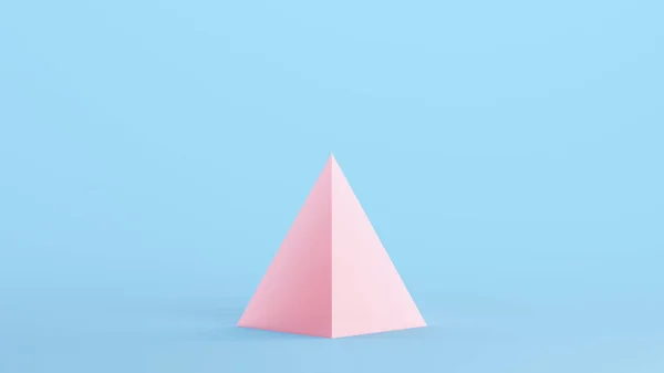 Ροζ Πυραμίδα Γεωμετρική Σχήμα Στερεά Δομή Προσώπου Kitsch Μπλε Φόντο — Φωτογραφία Αρχείου