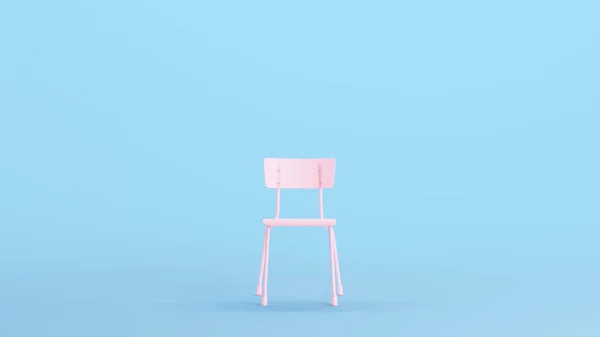 ピンクの椅子スクールチェア空の座席現代のヴィンテージリビングスタイルキッチュブルー背景フロントビュー3Dイラストレンダリングデジタルレンダリング — ストック写真