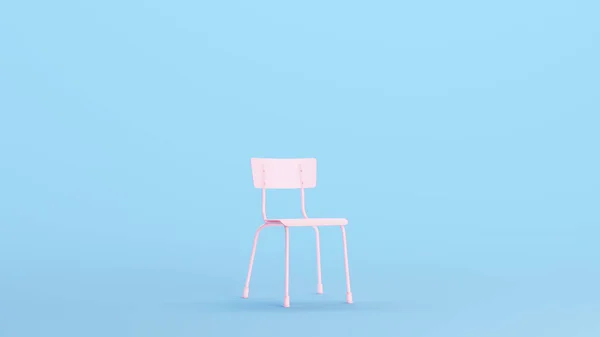 ピンクの椅子スクールチェア空の座席現代のヴィンテージリビングスタイルキッチュブルー背景クオータービュー3Dイラストレンダリングデジタルレンダリング — ストック写真