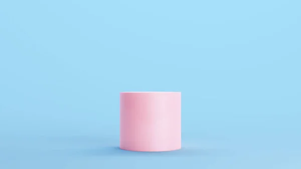 Рожевий Циліндр Геометрична Форма Суцільна Кругла Структура Kitsch Blue Background — стокове фото