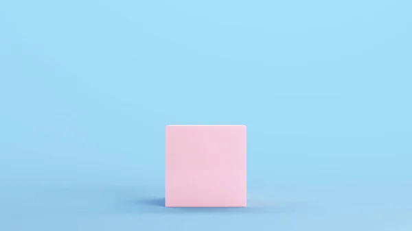 Pink Cube Box Geometrische Form Solid Face Struktur Kitsch Blauer — Stockfoto