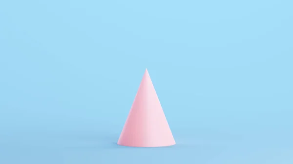 Pink Cone Geometric Shape Solid Pointy Structure Kitsch Blue Background — Stock Photo, Image