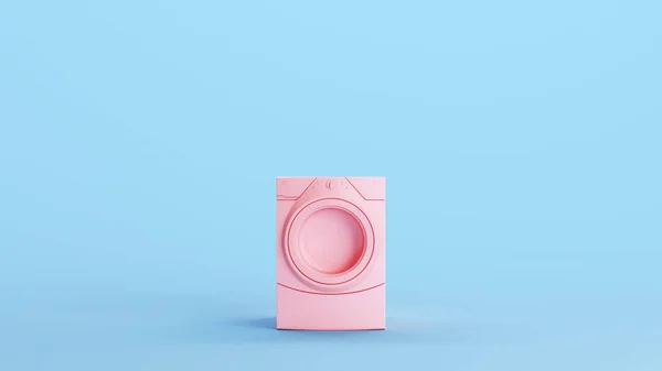 Pink Washing Machine Washer Dryer Appliance Stylish Trendy Domestic Laundry Kitsch Blue Background Front View 3d illustration render digital rendering