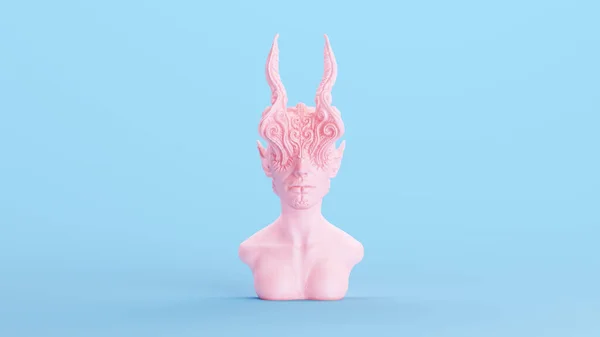 Pink Devil Demon Koningin Buste Halloween Occulte Decoratie Vrouw Hoorns — Stockfoto