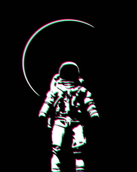 Λευκό Μαύρο Spaceman Science Fiction Moon Grudge Scratched Dirty Punk — Φωτογραφία Αρχείου
