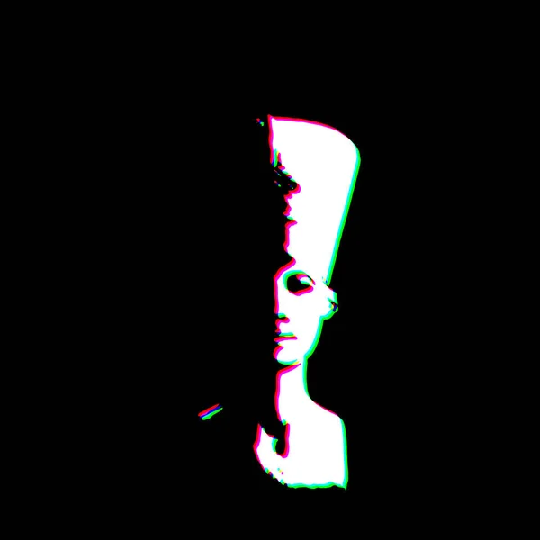 白色黑色Nefertiti埃及王后的美色怨恨刮破肮脏的朋克风格印刷文化符号形状图形红色绿色插图 — 图库照片