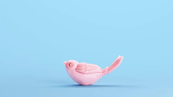 Liten Rosa Fågel Plump Fluff Wings Tail Snygg Trendig Kitsch — Stockfoto