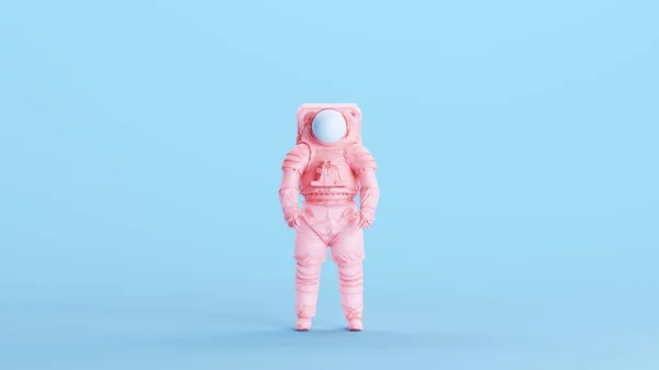 ピンクの宇宙飛行士宇宙飛行士ヘルメット宇宙遊泳スーツクラシックレトロなキッチュブルー背景3Dイラストレンダリングデジタルレンダリング — ストック写真