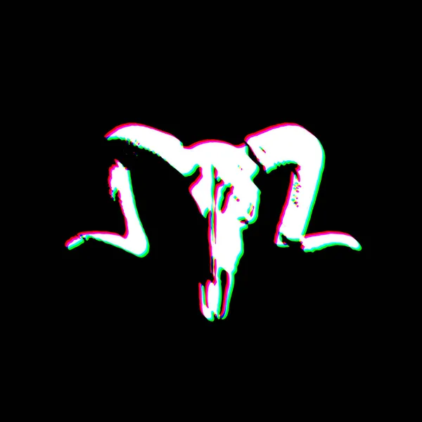 Иллюстрация White Black Ram Skull Head Horn Grudge Scratched Punk — стоковое фото