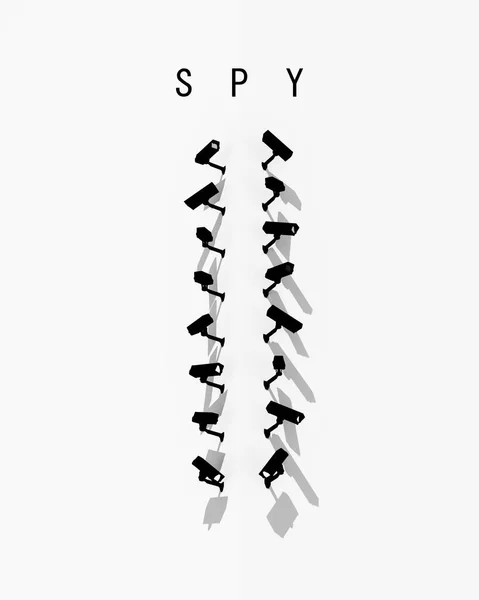 Cctv Spionkameror White Book Cover Artwork Building Surveillance Sunny Illustration — Stockfoto