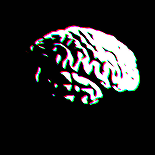 White Black Human Brain Intelligence Mind Grudge Scratched Dirty Punk Style Print Culture Symbol Shape Graphic Red Green illustration