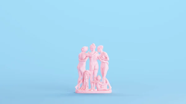 Pink Three Graces Daughters Sculpture Statue Embraging Greek Roman Goddesses — стоковое фото