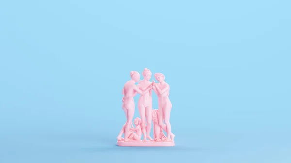 Pink Three Graces Daughters Sculpture Statue Embraging Greek Roman Goddesses — стоковое фото