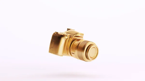 Altın Kamera Fotoğrafçılık Altın Lüks Sanat Dekoratif Elit Beyaz Arkaplan — Stok fotoğraf
