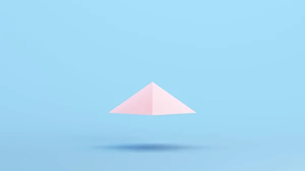 ピンクのピラミッド浮動幾何学的形状ソリッドフェイス構造キッチュブルー背景サイドビュー3Dイラストレンダリングデジタルレンダリング — ストック写真
