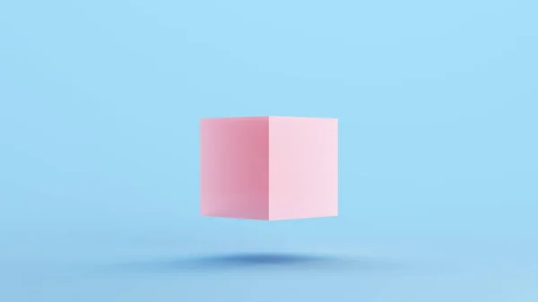 Cubo Rosa Flotante Caja Geométrica Forma Sólida Cara Estructura Kitsch — Foto de Stock