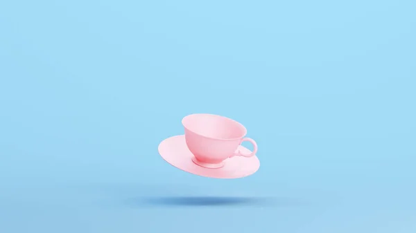Růžový Čaj Šálek Podšálek Luxusní Stylový Trendy Gen Snídaně Kitsch — Stock fotografie