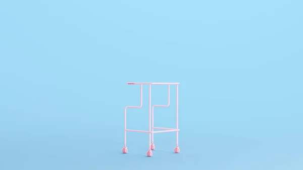 Pink Walking Aid Frame Eldre Sykeforsikringsutstyr Velvære Kitsch Blue Background – stockfoto