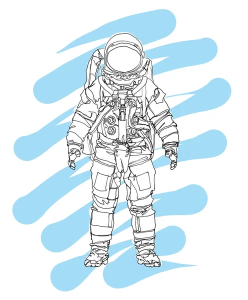 Astronaut Line Drawing Spaceman Hand Drawn Blue Splash Graphic Retro — Stock Photo, Image