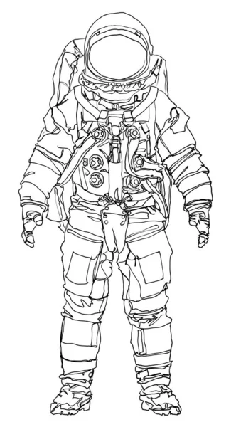 Astronot Çizgisi Çizen Uzay Adamı Çizimi Grafiksel Retro Çizim Tabaka — Stok fotoğraf