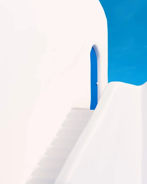 Греческое Средиземноморье Летний Отдых Дом White Blue Door Luxury Sunny — стоковое фото