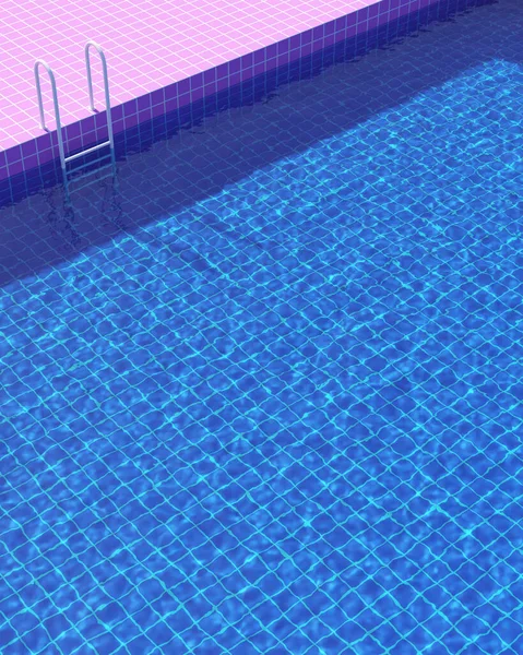 Schwimmbad Clear Blue Water Pink Poolside Fliesen Weiße Leiter Luxus — Stockfoto