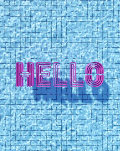Roze Hallo Typografie Blauw Zwembad Water Zomer Vakantie Tile Illustratie — Stockfoto