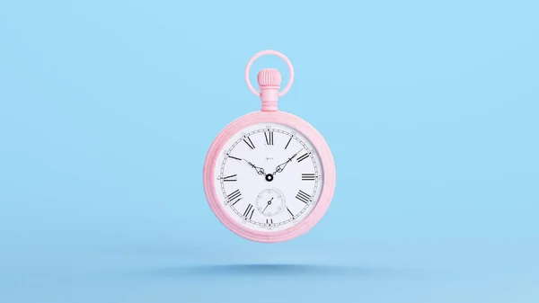 Relógio Bolso Rosa Relógio Hora Minuto Velho Antigo Kitsch Azul — Fotografia de Stock