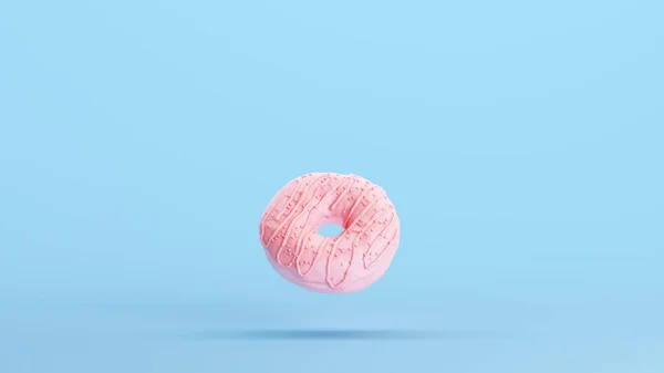 ピンクドーナツフロストガラススプリンクル装飾アイシングベーカリーキッチュブルー背景3Dイラストレンダリングデジタルレンダリング — ストック写真