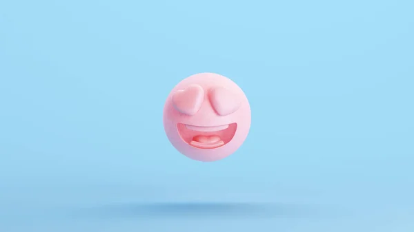 Růžové Emoji Smiley Tvář Big Heart Oči Úsměv Kitsch Modré — Stock fotografie