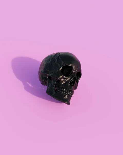 黒い光沢のある頭蓋骨人間の顎の骨の日光ハロウィンゲンZピンクの背景3Dイラストレンダリングデジタルレンダリング — ストック写真