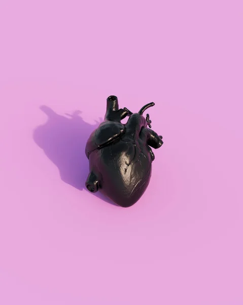 黒い光沢のある心臓人間の臓器の解剖学日光発電ゲンZピンクの背景3Dイラストレンダリングデジタルレンダリング — ストック写真