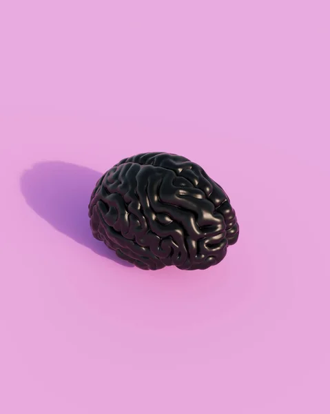 黒い光沢のある脳人間の心の知性の臓器の解剖学日光ピンクの背景3Dイラストレンダリングデジタルレンダリング — ストック写真
