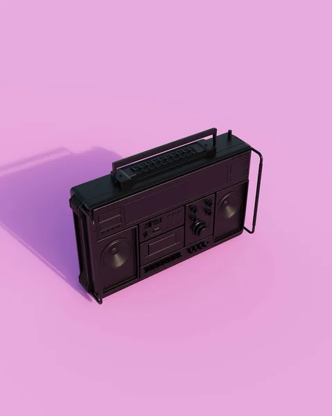 Black Shiny Boombox Cassette Player Ghetto Blaster Sunlight Gen Pink — Stock Photo, Image