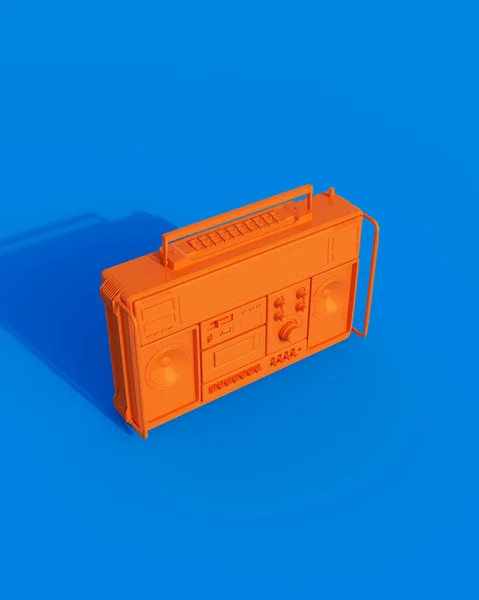 Orange Shiny Boombox Cassette Player Ghetto Blaster Sunlight Gen Blue — Stock Photo, Image